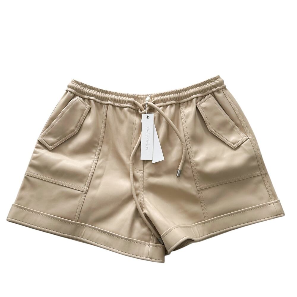 Jonathan Simkhai Noah Vanilla Cream Leather High Rise Vegan Leather Shorts L